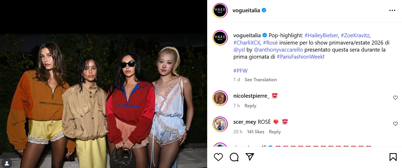 Unggahan fashion show YSL di IG Elle UK