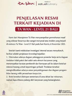 Ta Wan Minta Maaf Usai Karyawan Sajikan Larutan Pembersih ke Pelanggan