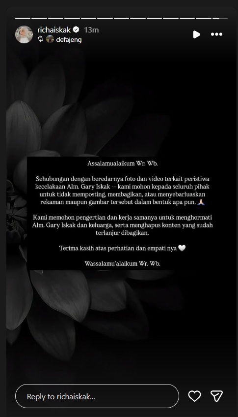 Unggahan Istri Gary Iskak Unggahan Istri Gary Iskak