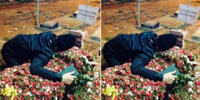 Foto Mengharukan Billy Peluk Makam Olga