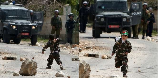 Aksi Bocah Palestina Lawan Polisi Israel
