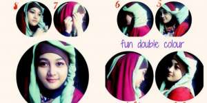 Gaya Hijab Motif di `Fun Double Colour Paris`