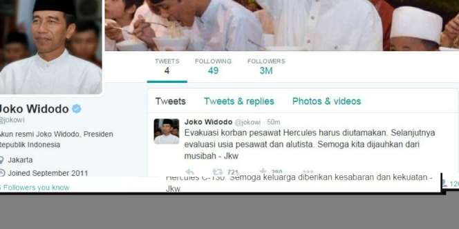 Lewat Twitter, Jokowi Sampaikan Duka buat Korban Hercules