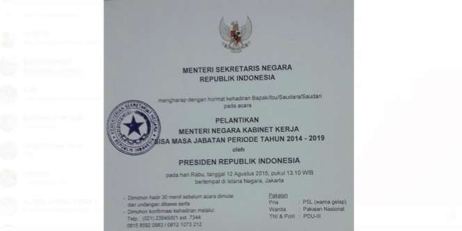Beredar Undangan Pelantikan Enam Menteri Baru