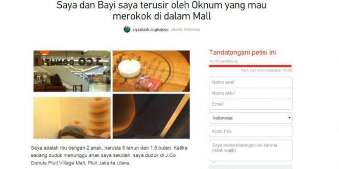 Seorang Ibu dan Bayi Diusir Perokok Arogan di JCo Pluit