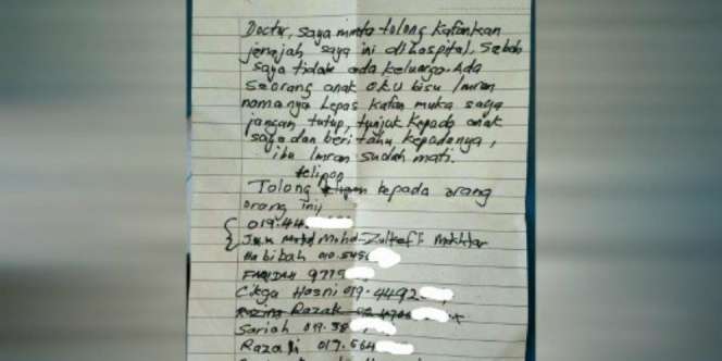 Miris, Ibu Tulis Surat Wasiat Minta Urus Jenazahnya