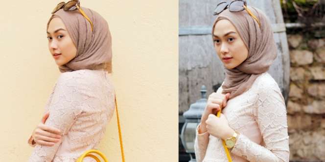 Indah Nada Puspita: Cantik dengan Gaun Peach di Musim Dingin
