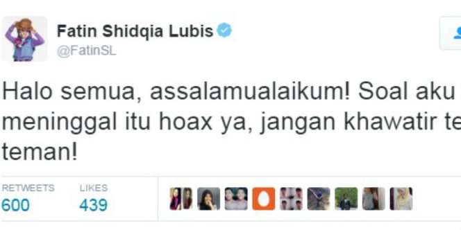 Fatin Shidqia Tepis Isu Meninggal Dunia