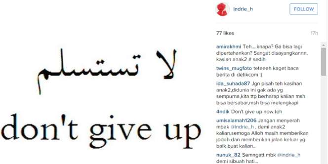 Gugat Cerai Syahrul Gunawan, Indriani Hadi: 
