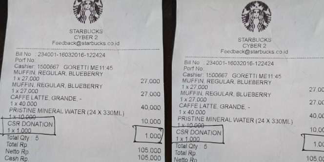 Heboh Starbucks Comot Rp1.000 dari Tagihan Pelanggan