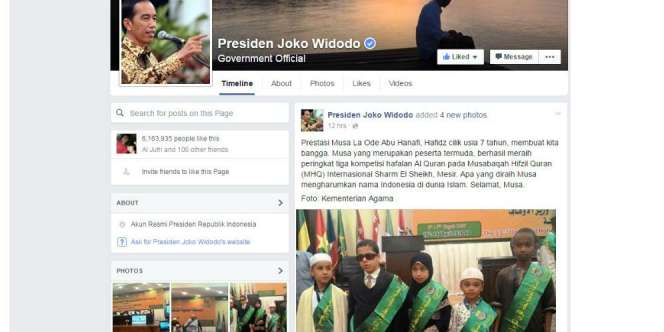 Jokowi Unggah Rasa Bangga kepada Musa di Facebook