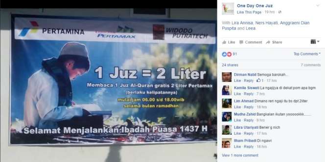Ngaji 1 Juzz, SPBU Gratiskan 2 Liter Pertamax
