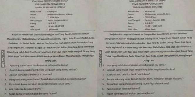 Soal Ujian Dosen Purwokerto Gegerkan Mahasiswa dan Netizen