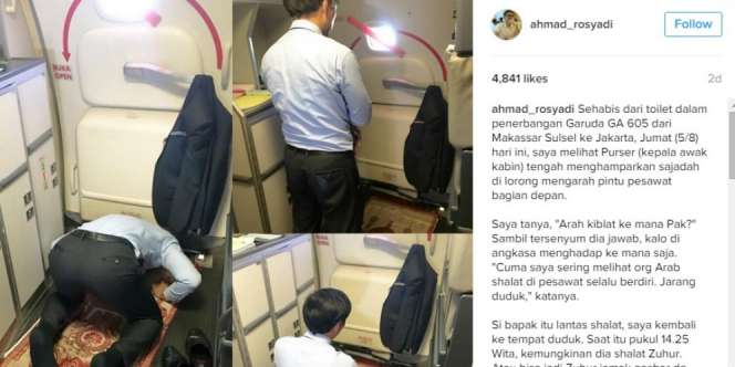 Masya Allah, Kepala Awak Kabin Garuda Sholat di Lorong Pesawat