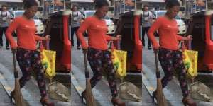 Sulit Dipercaya! Wanita Ini Menyapu Jalanan dengan Heels 5cm