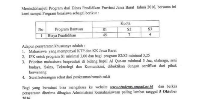 Kontroversi Syarat Beasiswa Unpad Bikin Geger