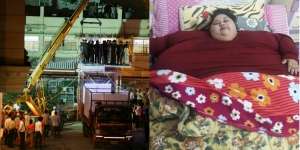 Wanita 500 Kg Dipindah ke RS Pakai Crane