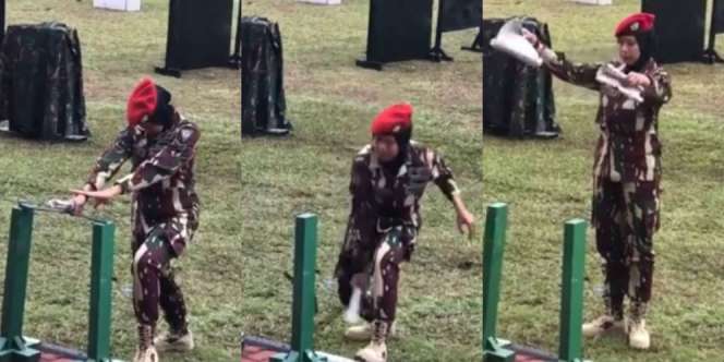Ngeri! Aksi Hijaber Kopassus Patahkan Besi dengan Koran