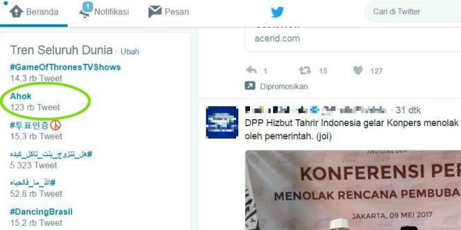 Tagar Ahok Jadi Trending Topic Teratas Dunia