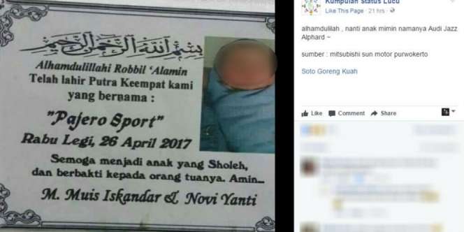 Wow! Baru Lahir, Anak Ini Diberi Nama 'Pajero Sport'