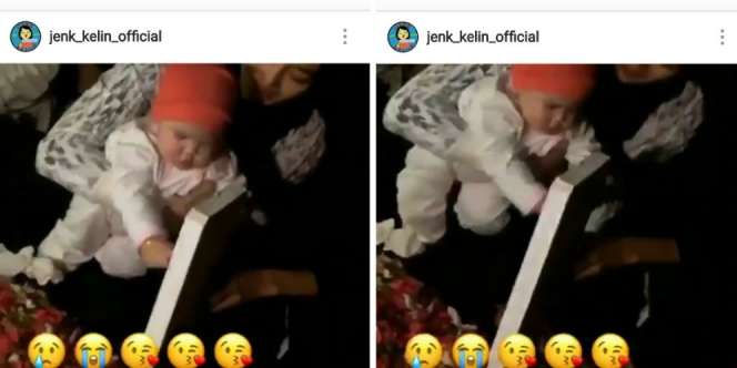 Momen Haru Bayi Ririn Ekawati Terus Mengusap Nisan Ayahnya