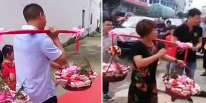 Pamer Kekayaan, Mas Kawin Uang Segepok Dipikul ke Rumah Besan
