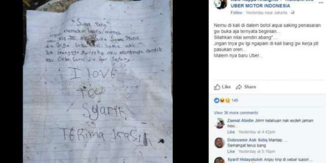 Heboh Temuan Surat Cinta 'Kids Zaman Now' dalam Botol, Kocak!