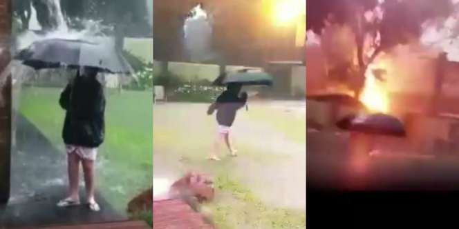 Momen Mendebarkan Bocah Main Hujan Nyaris Tersambar Petir