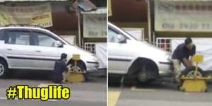 Viral! Aksi Pria Bongkar Ban Mobil yang Digembok Petugas