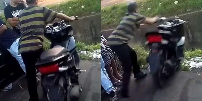 Pria Lagi Emosi, Motor Baru Dibuang ke Selokan