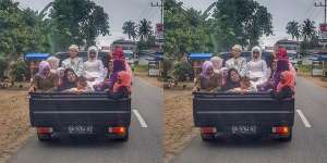 Pengantin Senyum Naik Mobil Bak, Bukti Bahagia itu Sederhana