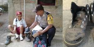 Cerita Haru Polisi Bantu Bocah SD Bersepatu Bolong