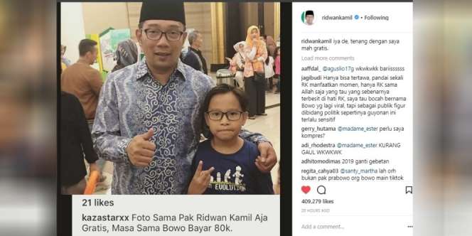 Instagram Ridwan Kamil Heboh Gara-gara `Bowo`