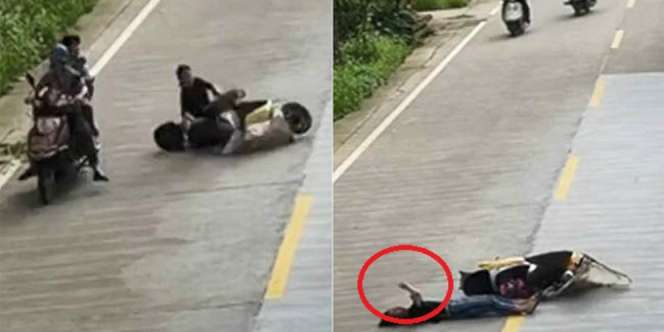 Jatuh dari Motor, Lihat yang Dilakukan Korban Kecelakaan Ini