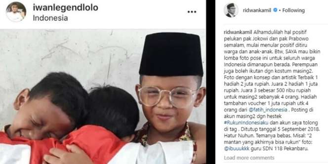 Ridwan Kamil Bikin Lomba Foto Pelukan Jokowi-Prabowo