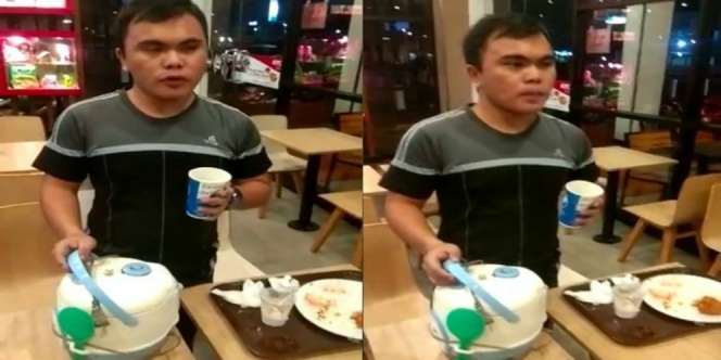 Porsi Nasi Kurang Nendang, Si Pria Bawa Rice Cooker ke Gerai Fast Food