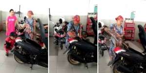 Aksi Emak-emak di Bengkel Motor Ini Bikin Montir Kabur