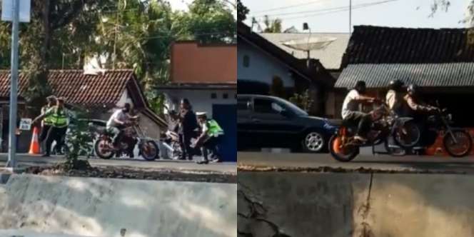 Astaga! Pengendara RX-King Ini Terobos Razia Polisi dengan Skill Pembalap