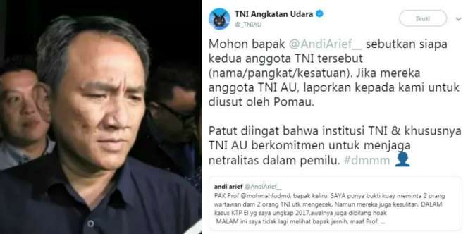 Ramai Andi Arief dan Admin TNI AU Berbalas Cuitan Isu 7 Kontainer