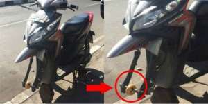 Akibat Parkir Sembarangan, Ban Depan Motor Ini Berubah jadi Donat