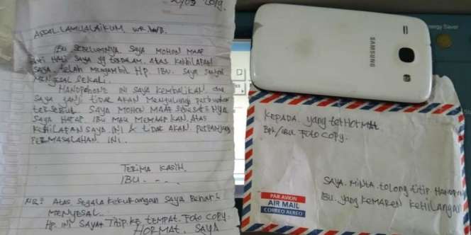Viral! Maling Balikin HP Curian, Disertai Surat Mengharukan