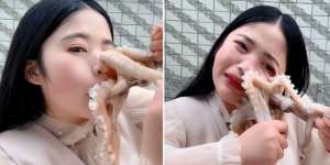 Ditantang Makan Gurita Hidup, Wanita Ini Panik Wajahnya Diserang Tentakel