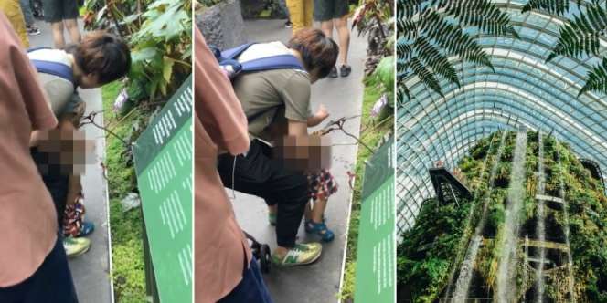 Bikin Geram! Ibu Bantu Anaknya Buang Air di Garden By The Bay