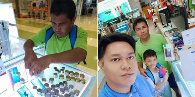 Deretan Koin Receh Bapak di Atas Counter Ini Buat Anaknya Bisa Memiliki HP