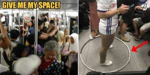 Tak Rela Berdesakan di MRT, Wanita Ini Lingkari Diri Pakai Hulahop