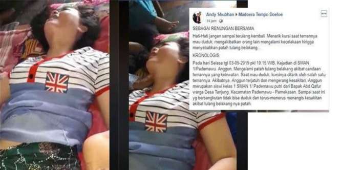 Viral, Patah Tulang Belakang Akibat Kursi Ditarik Teman