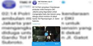 Akun Twitter TMC Polda Metro Hapus Cuitan Ambulans Bawa Batu