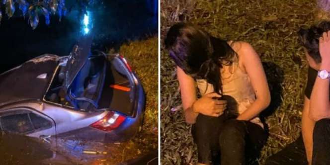 Kepergok Mesum Dalam Mobil, Pasangan Remaja Tancap Gas Nyebur Selokan