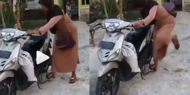 Viral Cara Emak-emak Nyalakan Motor Matik Bikin Ngakak
