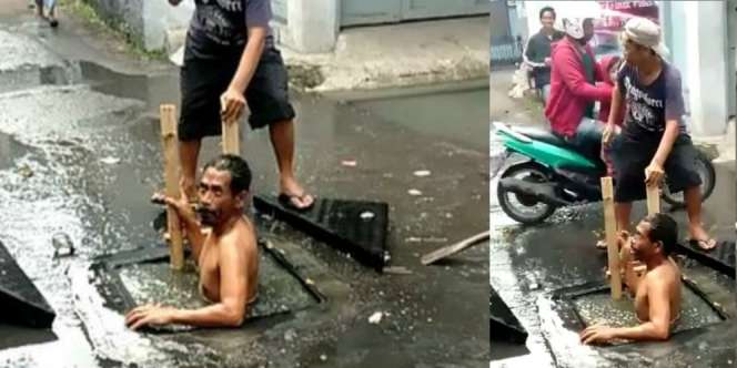 Viral Aksi Pria Menyelam ke Got Mampat di Bandung, Genangan Surut Seketika!
